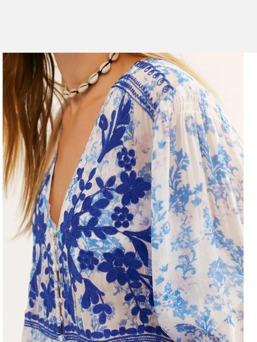 Call On me Embroidered Maxi Top Rare Blue - Picture 3 of 7